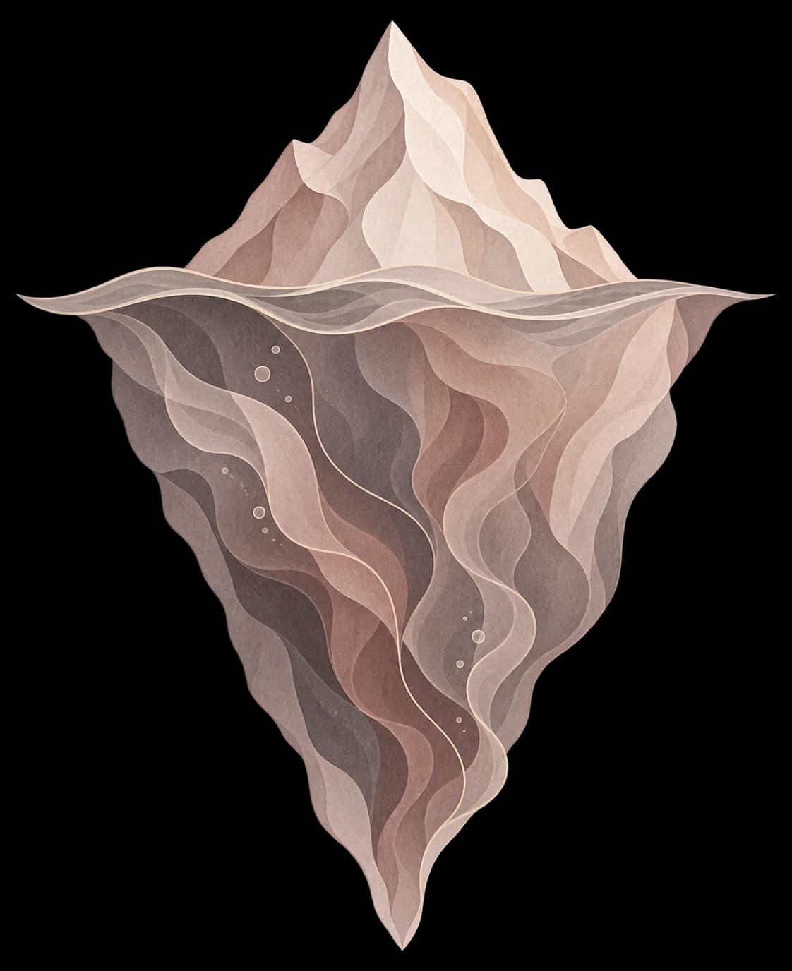 Illustrazione di un iceberg: una piccola parte emersa e una grande parte nascosta sotto la superficie